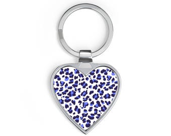 Llavero con estampado de leopardo y corazón / AZUL