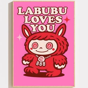 Labubu Loves You Pink Wall Room Print