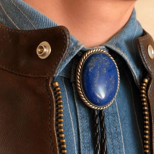 Lapis Lazuli Bolo Tie for Men Western Cowboy Necktie Vintage Blue Stone Southwestern Necklace Rustic Ranch Wedding Accessory Gift for Him