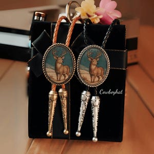Vintage herten bolo stropdas voor mannen western cowboy wildlife stropdas lederen koord land cadeau rustieke natuur gentleman sieraden cadeau voor hem