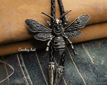 Gothic Skull Bee Bolo Tie: Steampunk Western Cowboy Necktie