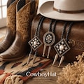 Vintage Pearl Western Bolo Tie for Men or Women Black Enamel Cowboy Necktie Oval or Square Flora Bolo Ties Wedding Gift for Groomsmen