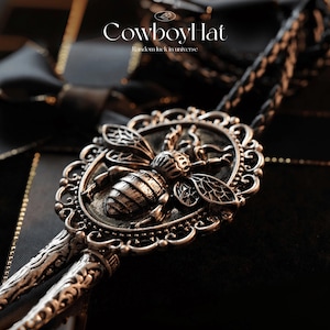 Victorian Steampunk Bee Bolo Tie Antique Silver Gothic Insect Leather Cowboy Accessories Baroque Handmade Men&#39;s Necklace Gift for Him