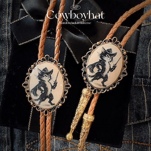 Zorro Inspired Cowboy Cat Bolo Tie Western Wedding Necktie Accessories Retro Southwestern Jewelry for Men and Women Bola Tie for Groomsmen