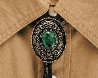 QUKE Stone Bolo Tie - Genuine Leather & Turquoise Stone Handmade Western Cowboy Necktie For Men & Women - View #5