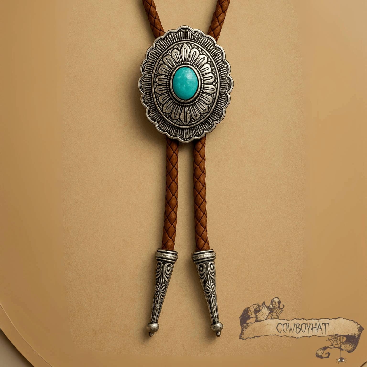 Southwestern Turquoise Bolo Tie Leather Brown Cord Woven Wedding Bolo ...