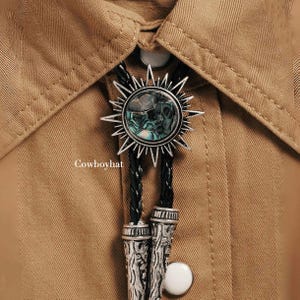 Black Mother of Pearl Sunburst Bolo Tie for Men Western Cowboy Necktie Leather Cord Vintage Silver Wedding Bolo Ties Gift for Groomsmen