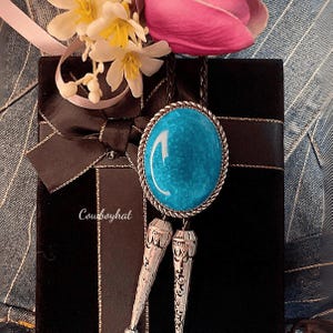 Vintage Blue Agate Bolo Tie Handmade Blue Stone Bolo with Antique Brass Tip Western Cowboy Necktie  Cowboy Wedding Accessory Gift for Him