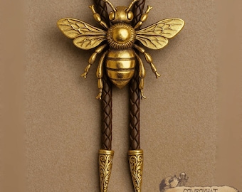 Golden Bee Bolo Tie Gothic Western Gifts for Him Leather Cord Necktie Men's Necklace  Accessories Anniversary Gift For Men Gift for Dad