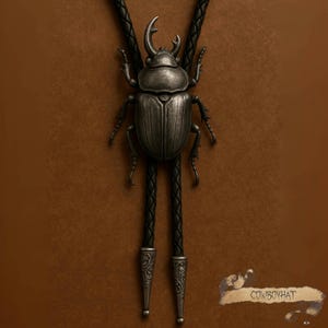 Handmade Golden Stag Beetle Tie Gothic Insect Western Necklace for Men Leather Cord Necktie Accessories Men&#39;s Necklace Gift For Him