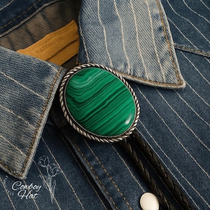 Handcrafted Green Malachite Bolo Tie Western Cowboy Necktie for Men and Women Gift for Him Wedding Necklace for Men Groomsmen Bridegroom