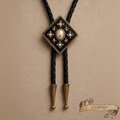 Pearl Bolo Tie For Men and Women Vintage Western Bolo Ties Handmade Leather Necktie for Cowgirl Leather Cord Accessories Gift for her