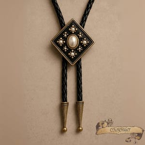 Pearl Bolo Tie For Men and Women Vintage Western Bolo Ties  Handmade Leather Necktie for Cowgirl Leather Cord Accessories Gift for her
