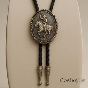 Vintage Horse Rider Cowboy Bolo Tie Western Rodeo Necktie for Men Leather Cord Necklace Accessories Men&#39;s Necklace Gift for Dad Gift for Him