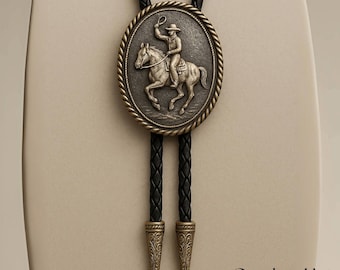 Vintage Horse Rider Cowboy Bolo Tie Western Rodeo Necktie for Men Leather Cord Necklace Accessories Men's Necklace Gift for Dad Gift for Him