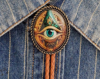 All Seeing Eye Bolo Tie: Halloween Gothic Western Cowboy Leather Necktie for Men