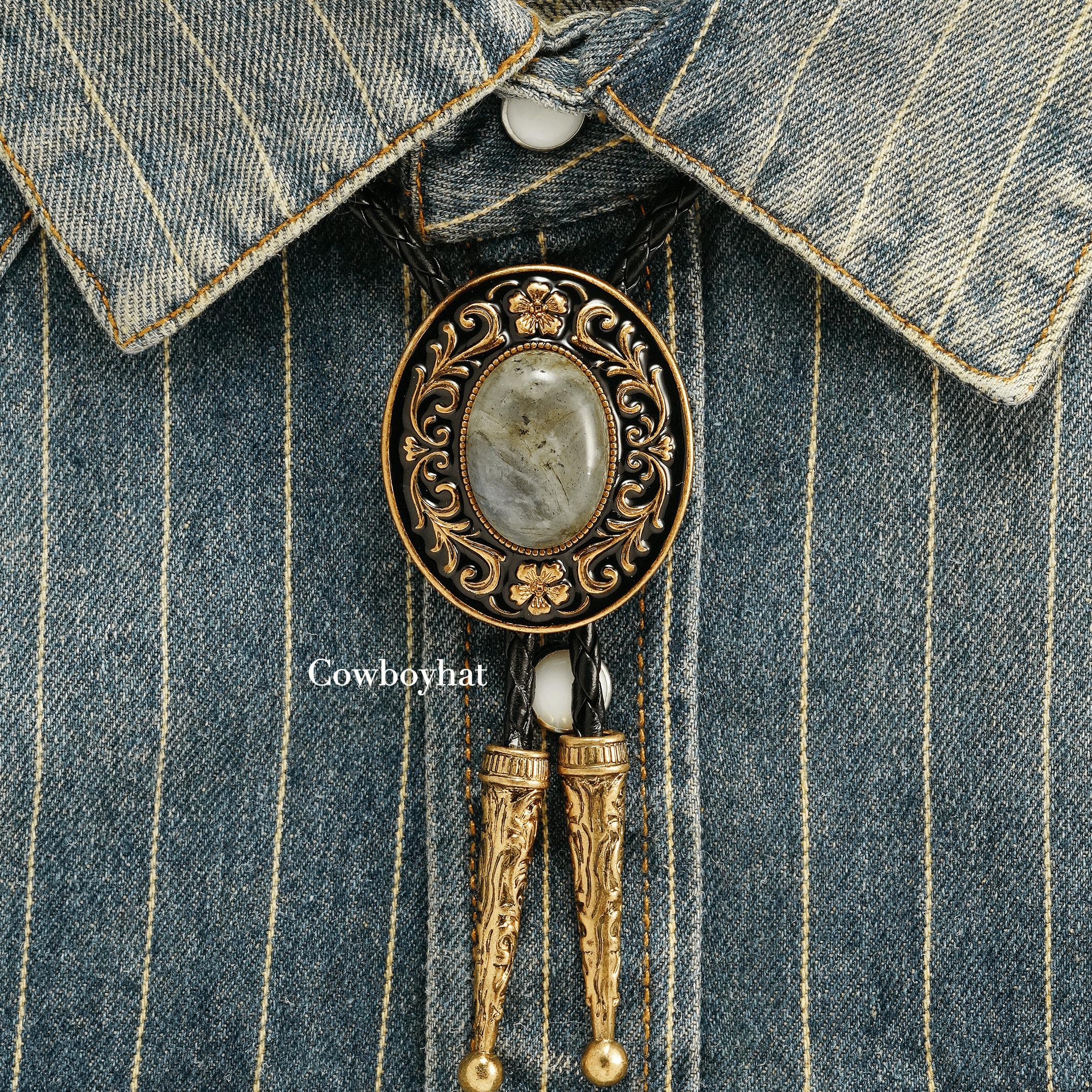 Cravatta Bolo Western Fatta A Mano In Pelle Con Pietra Di Giada Africana Verde