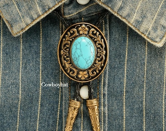 Turquoise bolo-das: met bloemen gegraveerde cowboydas, westerse charme