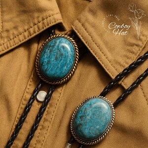 Handmade Blue Stone Bolo Tie for Men Leather Cord Necktie Accessories Western Cowboy Necklace Wedding Groom Accessories Gift for Him