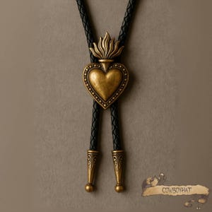 Heart Bolo Tie Western Vintage Bolo Ties Leather Necktie Accessories Gothic Heart Silver & Gold Cowboy Necklace for Women Gift for Her
