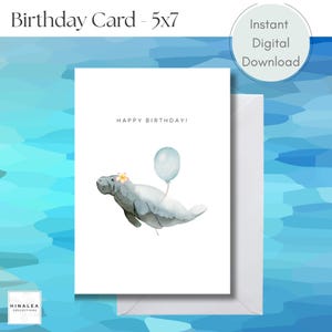 Verjaardagskaart | Manatee - You're the Manevent-ee! | Directe digitale afdrukbare download 5 x 7 |