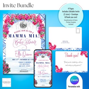Baby Shower Invitation |Mamma Mia Theme | Disco Ball | Matching Mahalo / Thank you cards | Digital Printable Template |