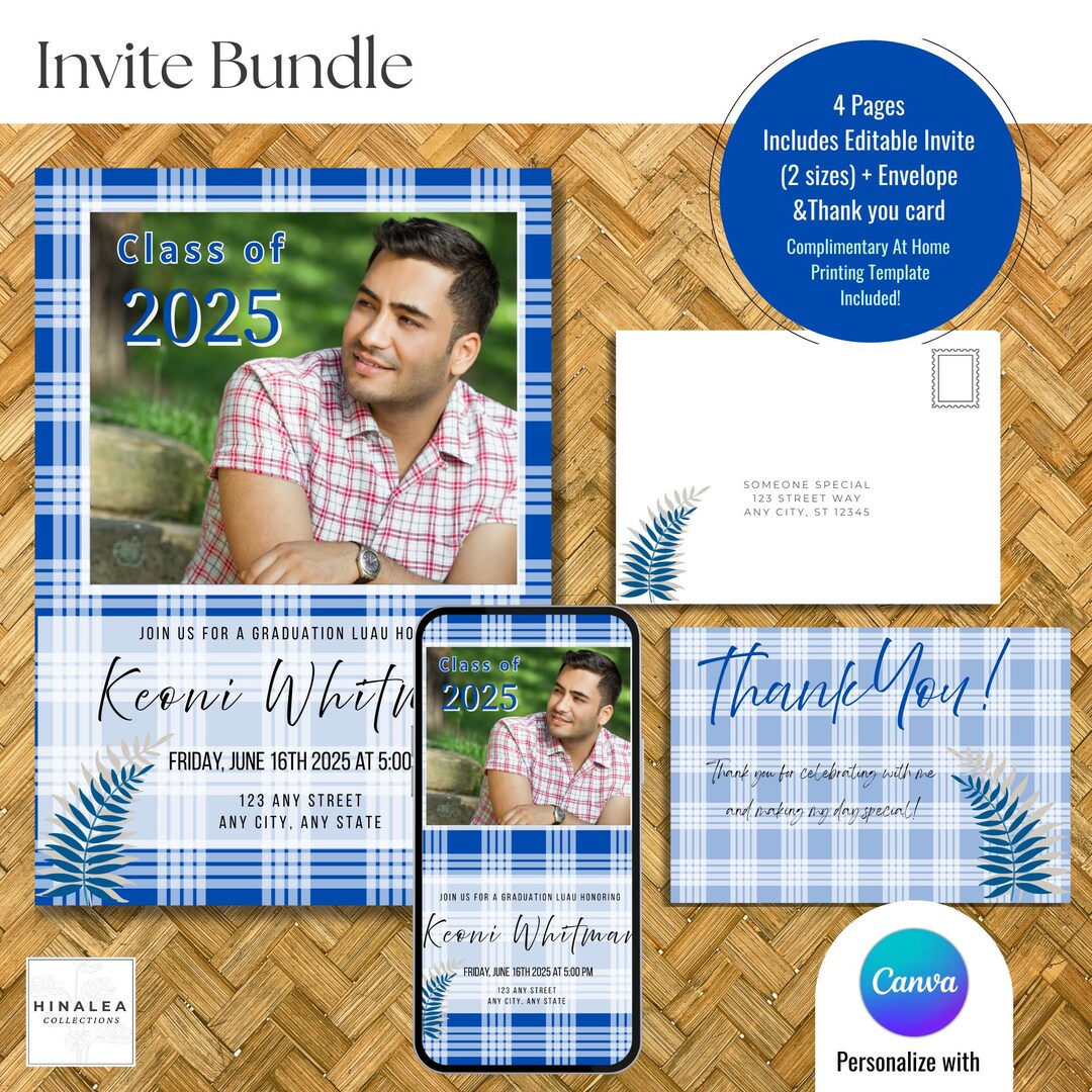 Blue Palaka Graduation Invitation With Photo Frames (digital Printable ...