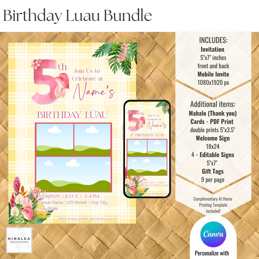 Yellow Palaka Birthday Luau Invitation: Tropical Palaka Design (digital ...
