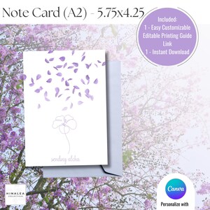 Sympathy - Purple Petals | Note Card 4.25x5.75 A2 | Editable Link and Instant Download | Digital Download