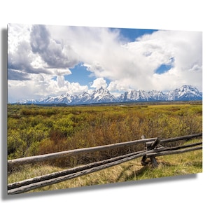 Grand Teton National Park Foto - Tetons, Beifuß & Zaun Landschaftsdruck