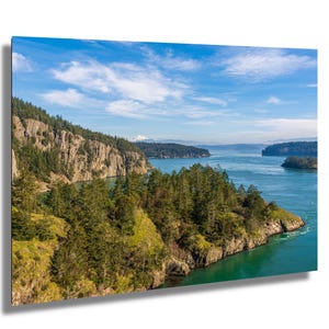 Foto del ponte Deception Pass – Vista del Monte Baker, paesaggio panoramico di Washington, arte murale delle Cascade Mountains del Pacifico nord-occidentale
