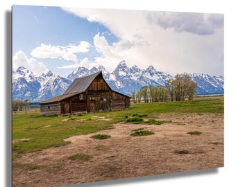 Mormon Row Barn & Grand Tetons – Rustic Western Landscape Photo Print | National Park Wall Art
