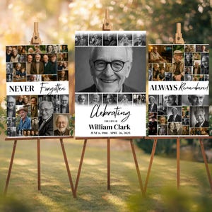 Celebration of Life Photo Collage Sign Set Templates – Funeral Welcome Sign & Memorial Poster, In Loving Memory Printable Tribute