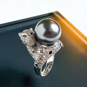 Bague décorative en perles de panthère – Bijoux de luxe minimalistes | Bague à cocktail Big Cat audacieuse