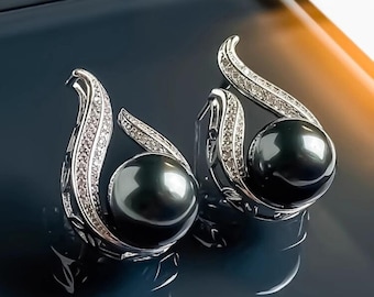 Tahitian Pearl Pendant Earrings – Platinum-Plated Jewelry