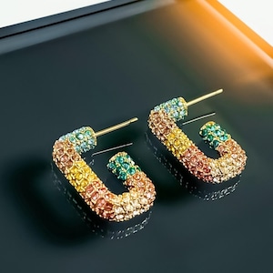Prism Earrings – 18k Gold-Plated Hoop Earrings with Aurora Crystal Gradient