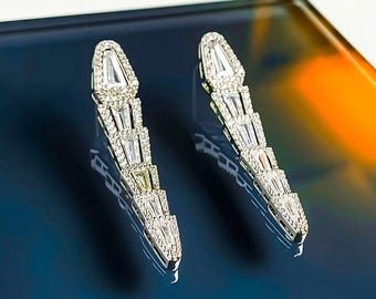 Mystic Serpent Earrings - Platinum-Plated Tapered Jewelry with Baguette Cut Crystals