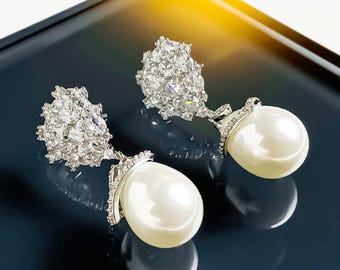 Parisan Pearl Drop Earrings – Platinum Plated Crystal Jewelry