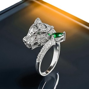 Emerald Panther Statement Ring – Minimal Luxury Jewelry | Unique Big Cat Cocktail Ring