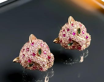 Rose Gold Panther Earrings – Rose Gold-Plated Panther Statement Stud