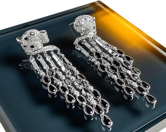 Panther Earrings – Platinum-Plated Panther Statement Earring with Onyx Crystals