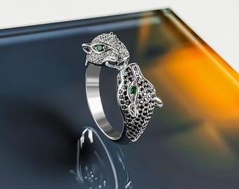 Twin Panther Ring – Platinum-Plated Panther Statement Jewelry