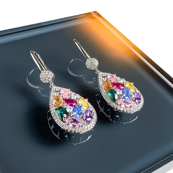 Rainbow Crystal Earrings – Platinum-plated Multicolor  display picture 1