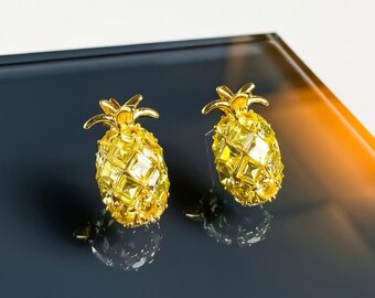 Goldene Ananas Ohrringe – 18k Vergoldete Obst Ohrstecker
