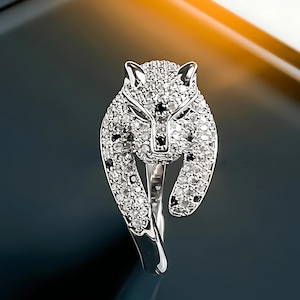 Platinum Panther Statement Ring – Crystal Pavé Luxury Ring | Bold Animal-Inspired Jewelry