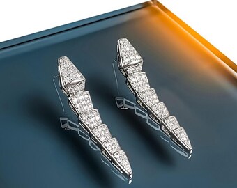 Serpent Earrings - Platinum-Plated Serpent Statement Jewelry with Crystals
