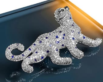 Royal Panther Brooch - Platinum-Plated Panther Pin with Sapphire Crystals