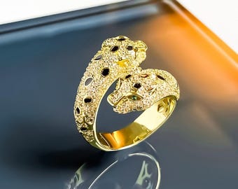 Twin Panther Statement Ring – Minimal Luxury Jewelry | Unique Big Cat Cocktail Ring
