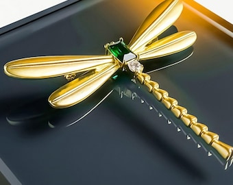 Golden Dragonfly Brooch - Gold-Plated Dragonfly Statement Jewelry