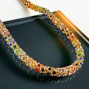 Royal Spectrum Collar Necklace – 18k Gold-Plated Chain with Radiant Multicolor Crystal Necklace